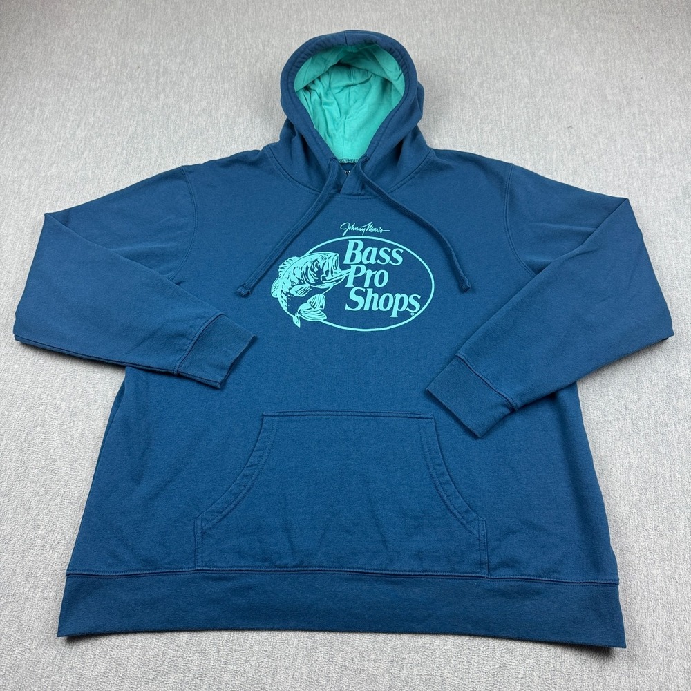 Bass Pro Shops Hoodie Mens XL Blue‎ Pullover Sweatshirt Fleece Graphic Outdoor